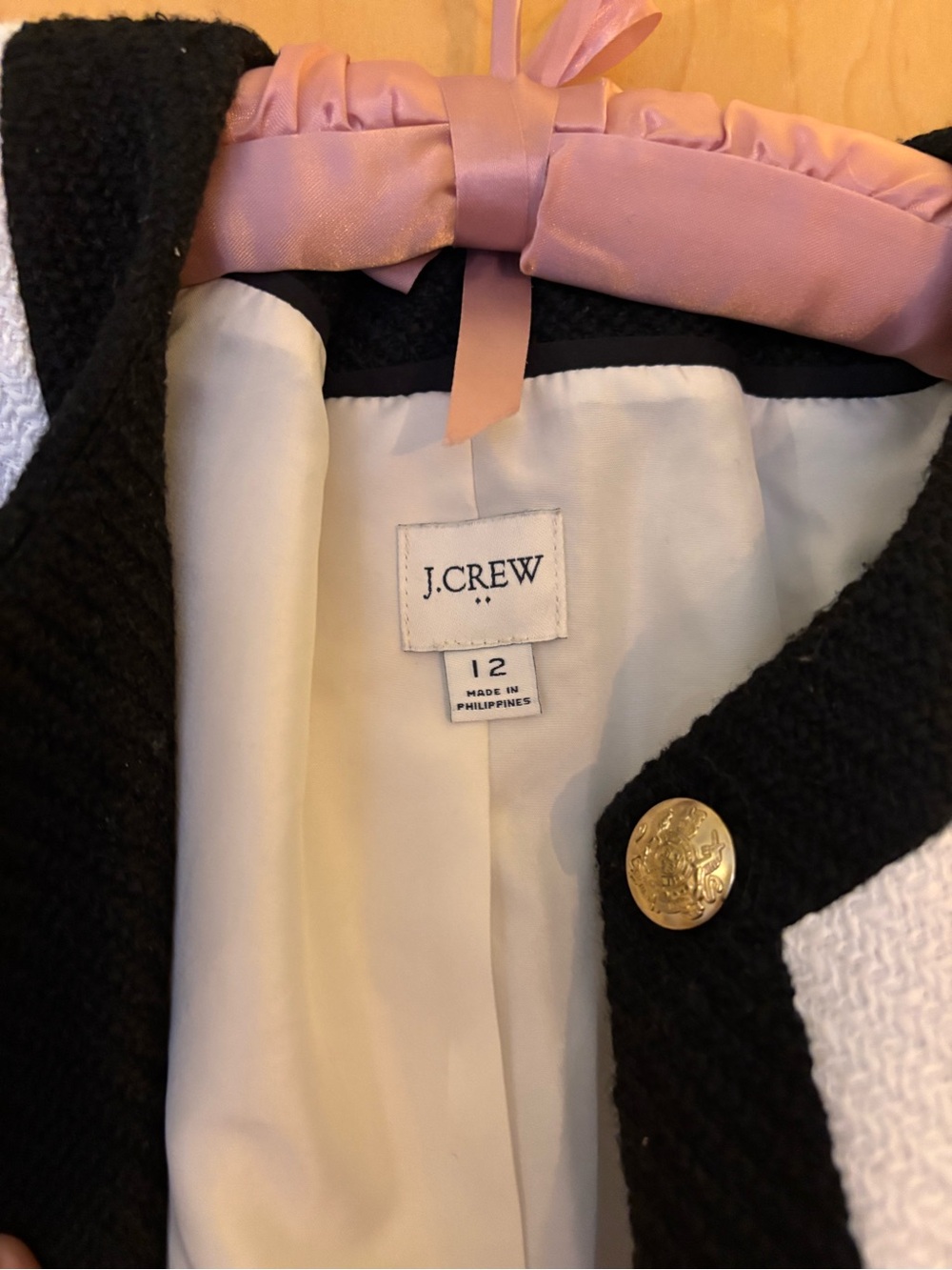 J. Crew Cream Bouclé Jacket with Black Trim and Gold Buttons - Picture 2 of 3